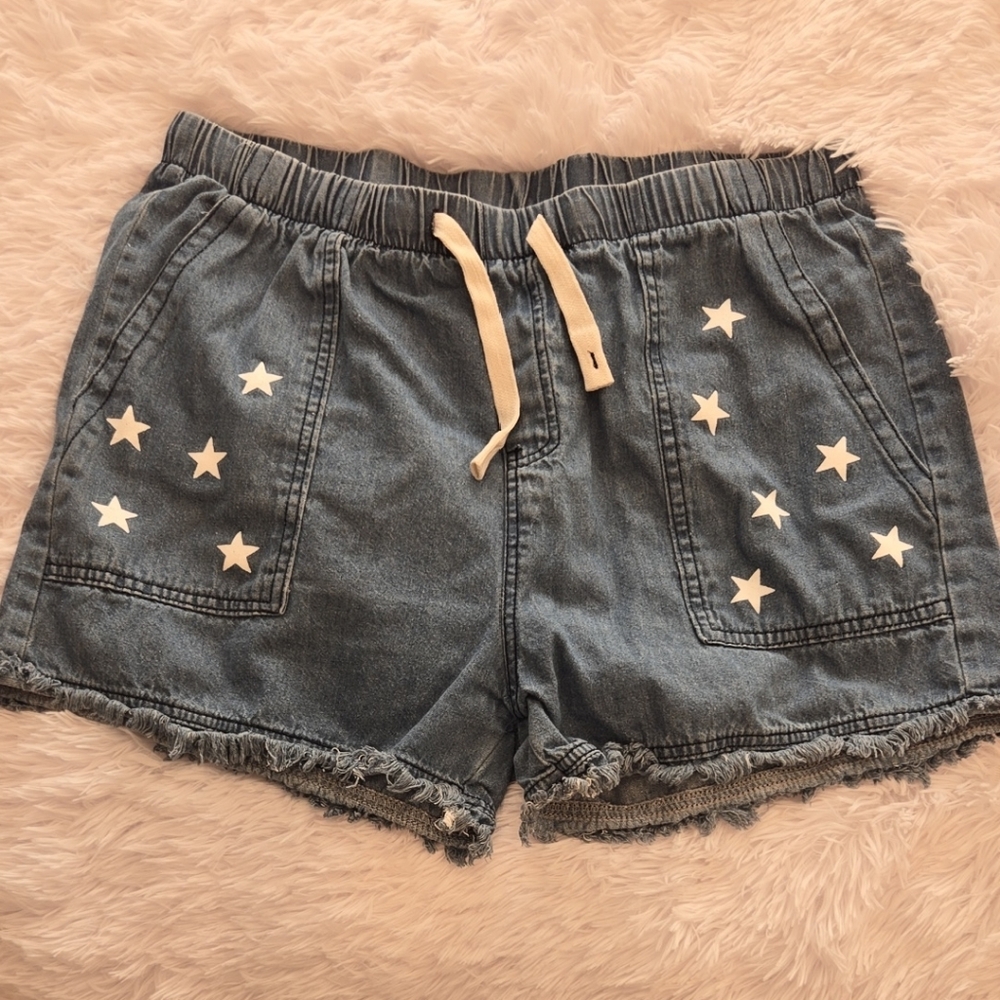 Star Patterned Denim Shorts